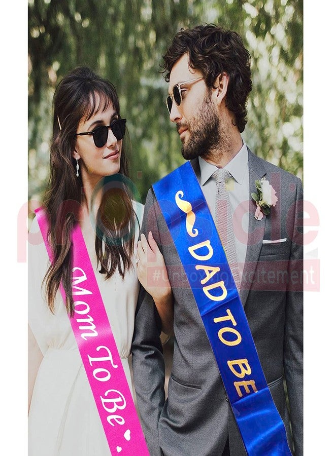 بروبسيكل طقم وشاح ساتان وردي للأم الحامل وأزرق للأب الحامل، مثالي لجلسات تصوير الحمل، وحفلات استقبال المولود - عبوة من قطعتين - Image 2